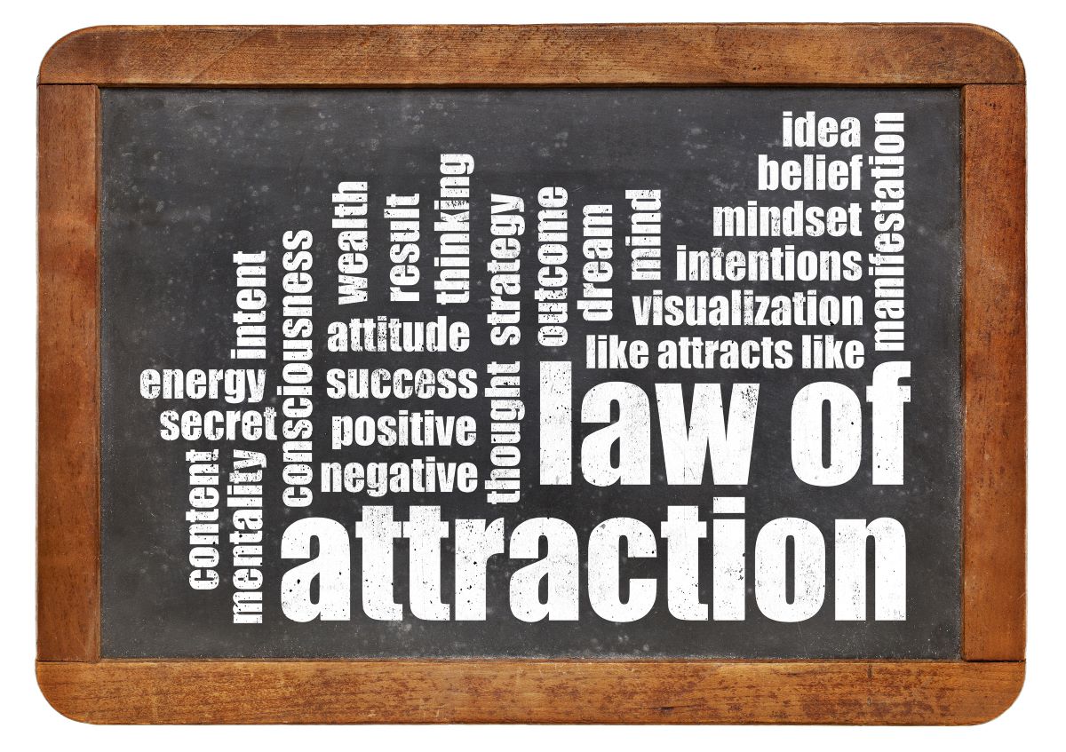 words law of attraction on chalk board