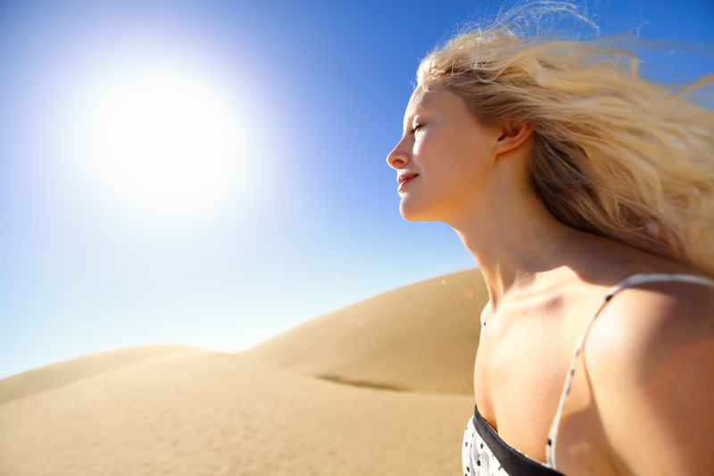 A woman sunbathing.