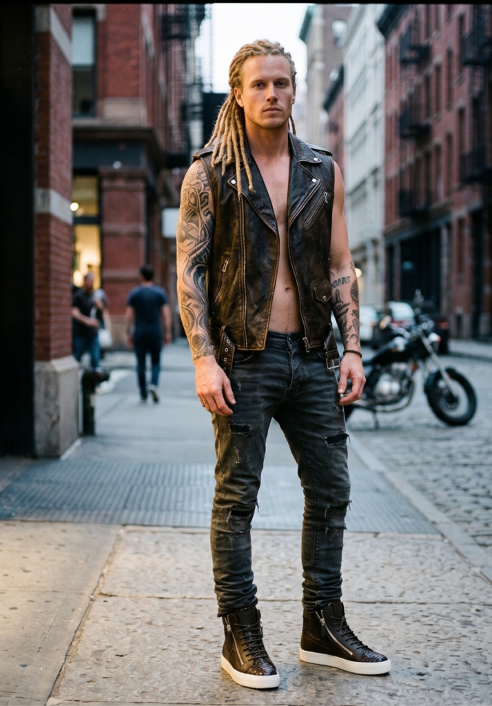 Image of a male model in a European city, courtesy of AI