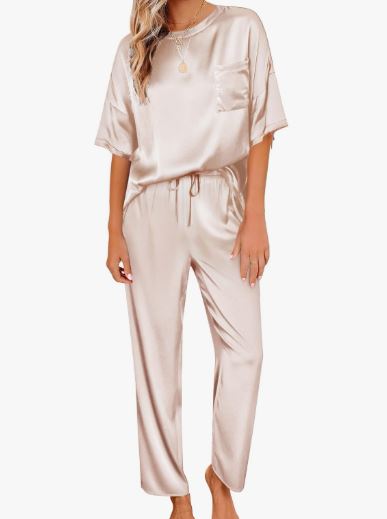 Ekouaer Womens Satin Silky Pajama Set