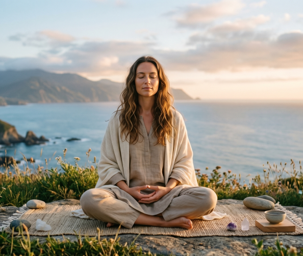 a person mediating outdoors made with AI