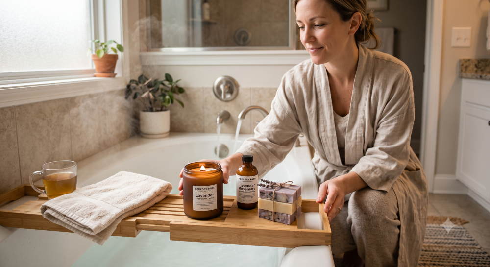 Woman preparing for a bath made with AI.