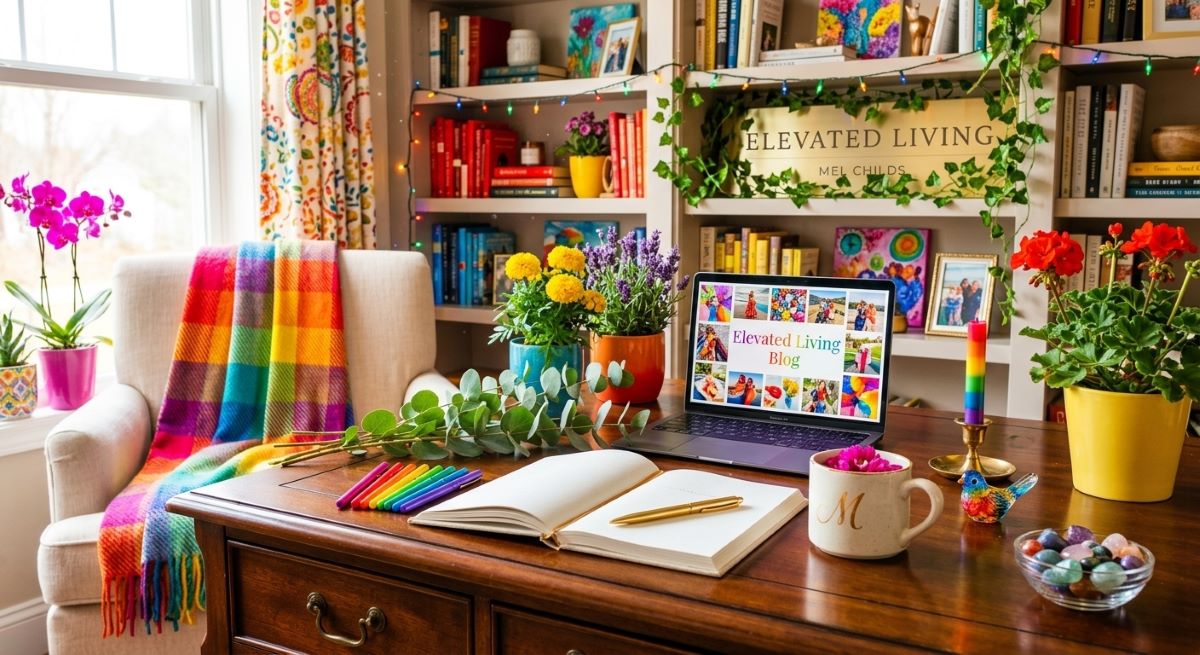 Image of a colorful library in a home made with AI.